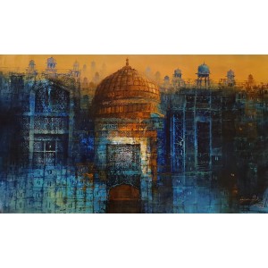 A. Q. Arif, 24 x 42 Inch, Oil on Canvas, Cityscape Painting, AC-AQ-480
